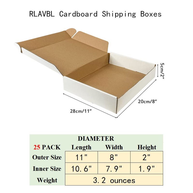 RLAVBL 11x8x2 Inches Shipping Boxes Set of 25, White Small Corrugated Cardboard Box, Mailer Boxes for Packing Small Business - Image 2